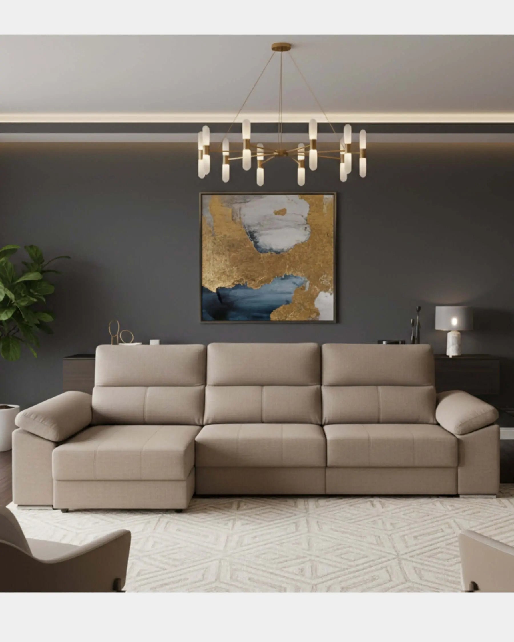 Sofá chaiselongue Sove en color crudo, con un diseño moderno y cómodo, ideal para cualquier sala de estar.