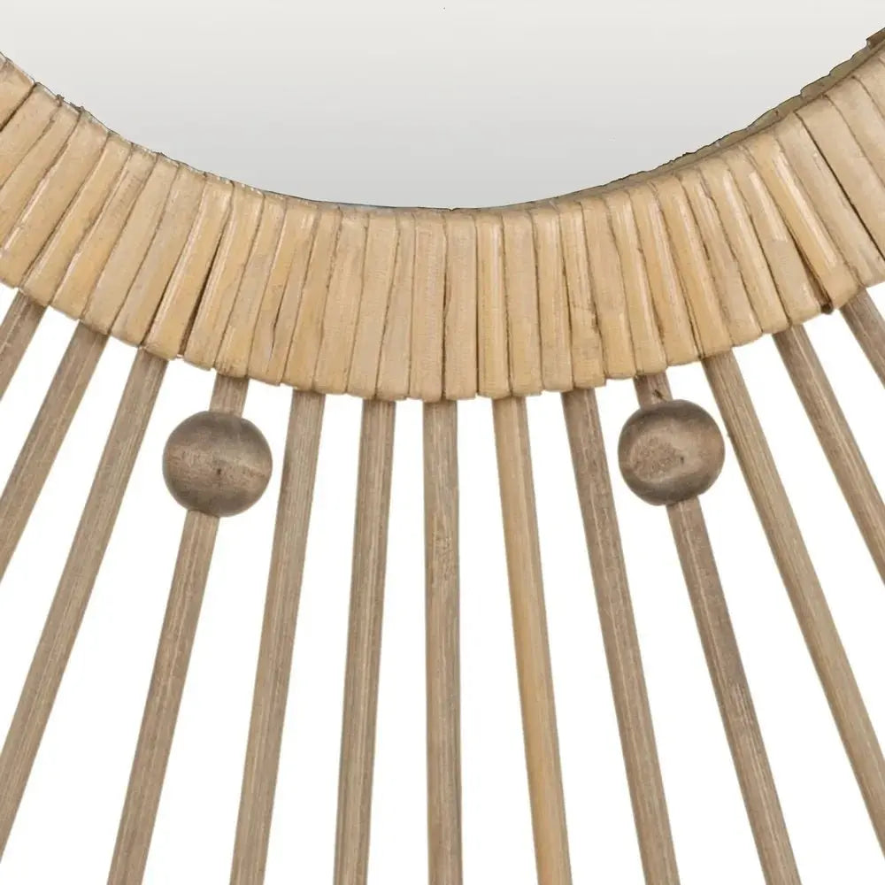 Natural bamboo mirror by Skay showcasing a round design with a textured frame, perfect for home decor.