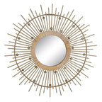 Natural bamboo mirror by SKAY, featuring a round design and a textured frame that enhances any decor.