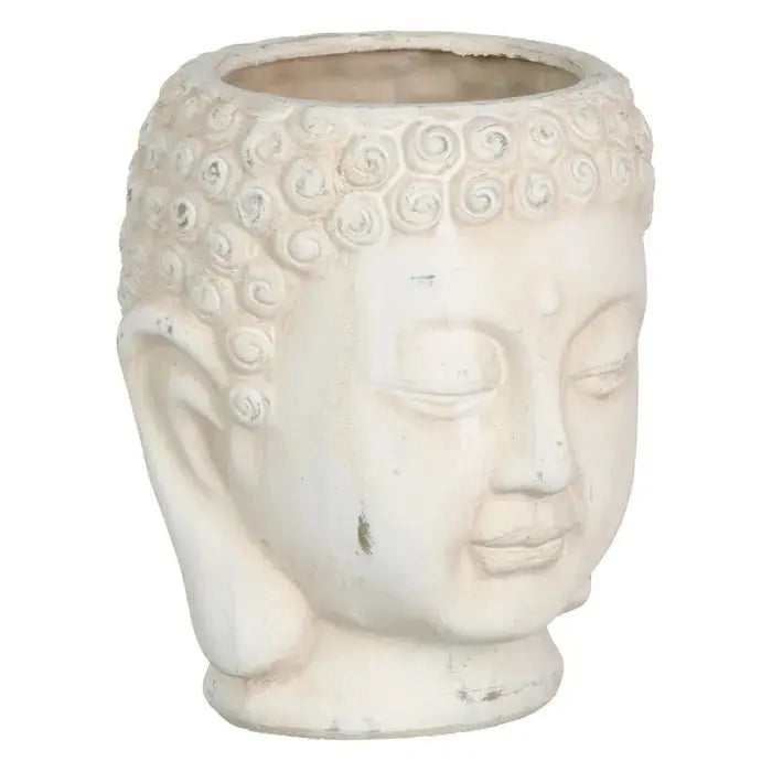 Terracotta Buda planter by SKAY featuring intricate oriental design and serene facial features. Perfect for indoor plants.