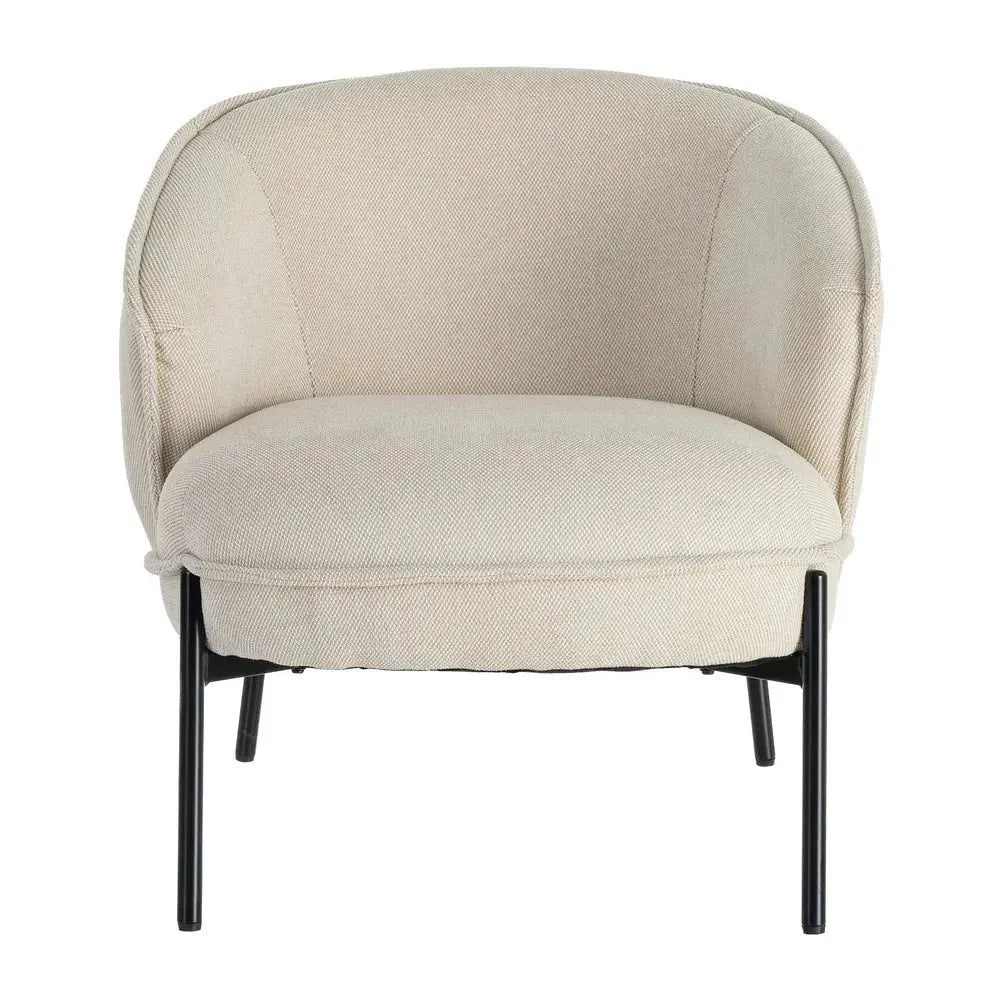 Beige SKAY armchair with a fabric and metal design, showcasing a modern and stylish aesthetic.