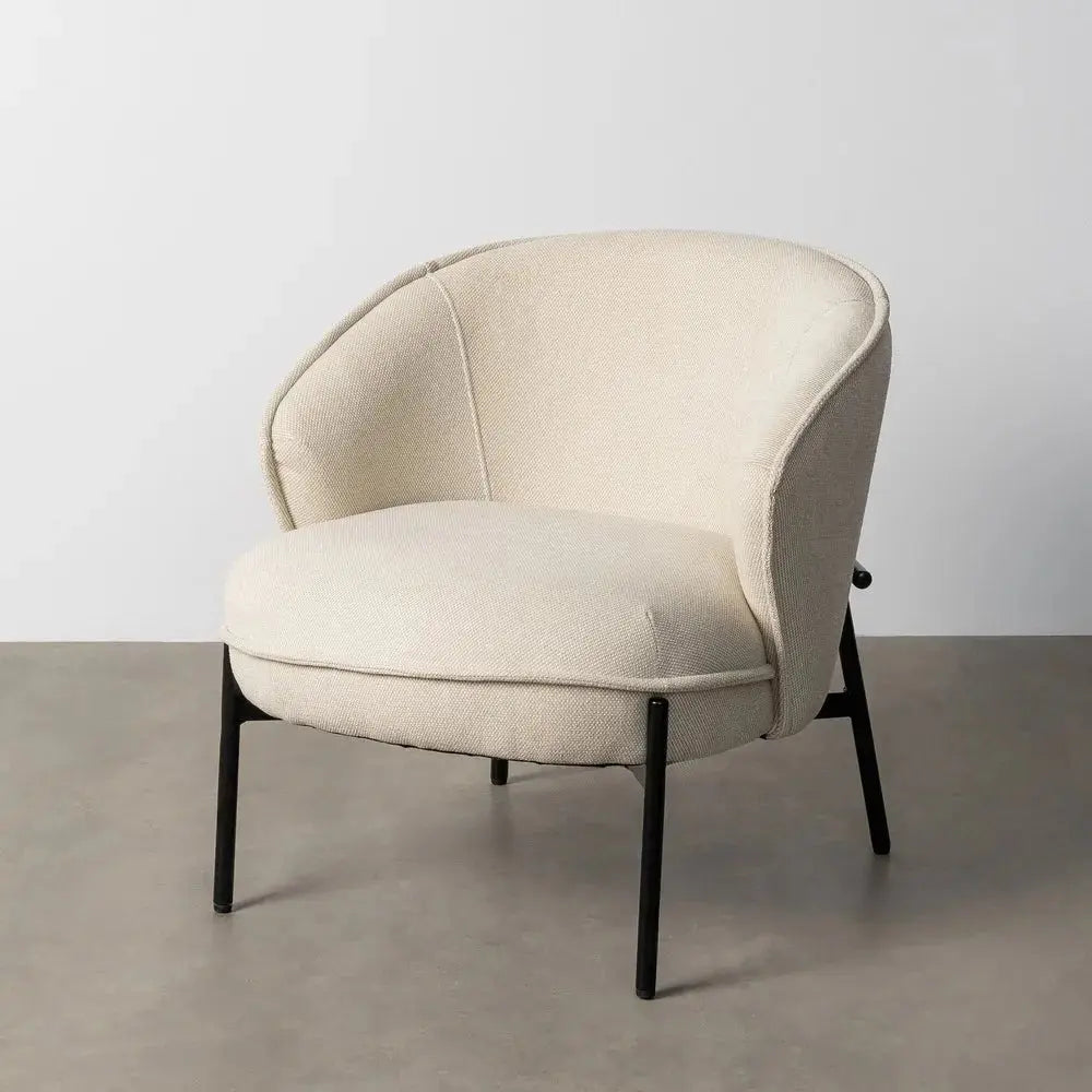 Beige upholstered metal chair by SKAY, featuring a modern design and comfortable seating for home or office use.